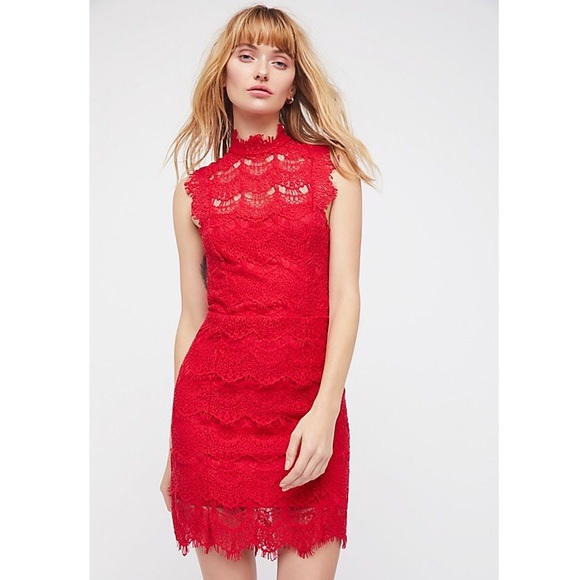 Free People Daydream Cherry Red Lace Mini Dress - Picture 2 of 8